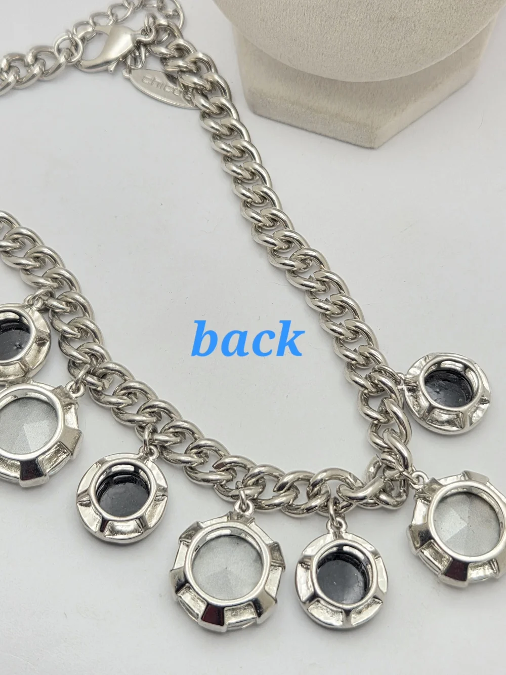 Chico's Silver Tone Chunky Chain Statement Necklace Faux Druzy Crystal 20